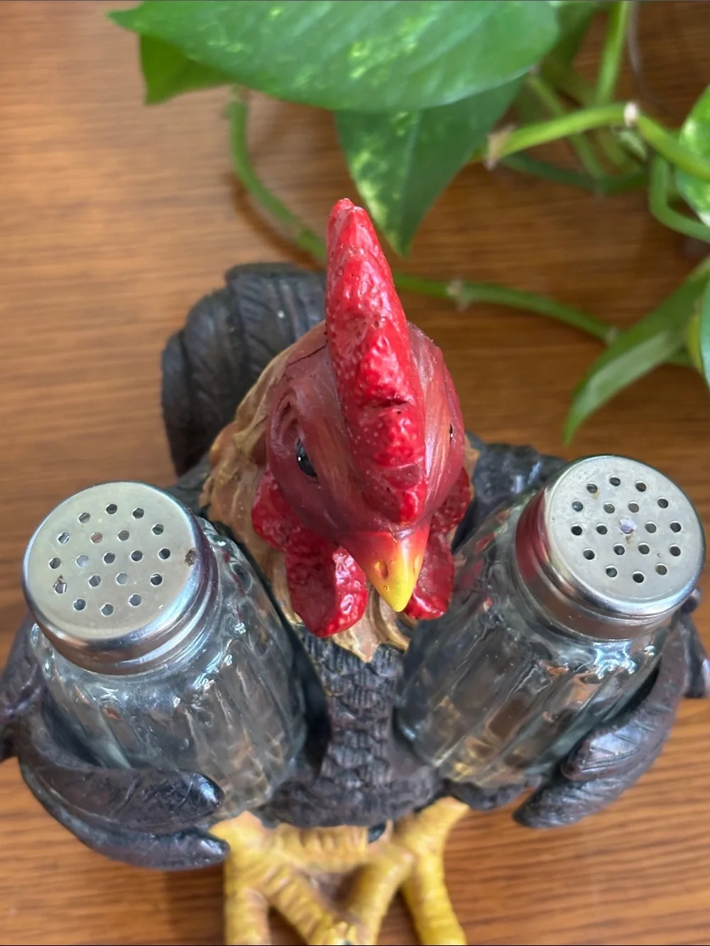Decorative Rooster Salt and Pepper Shaker Holder - Brown and Yellow